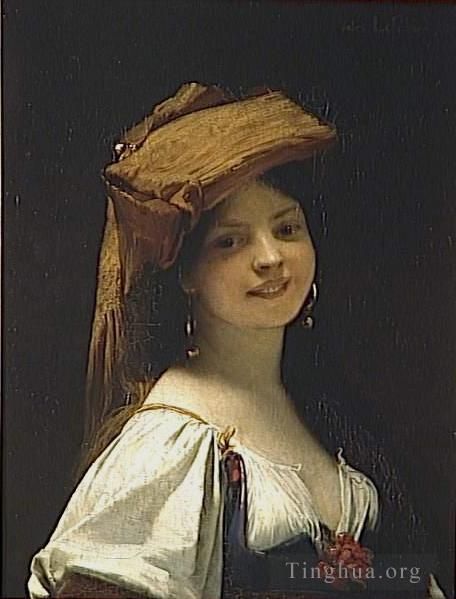 Jules Joseph Lefebvre Peinture à l'huile - Portrait de la jeune rieuse