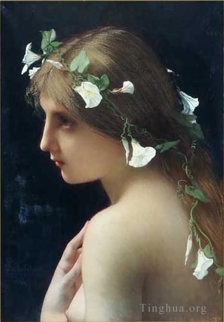 Jules Joseph Lefebvre Peinture à l'huile - Nymphe aux fleurs de gloire du matin