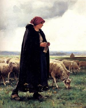 Julien Dupré œuvres - Une bergère avec son troupeau