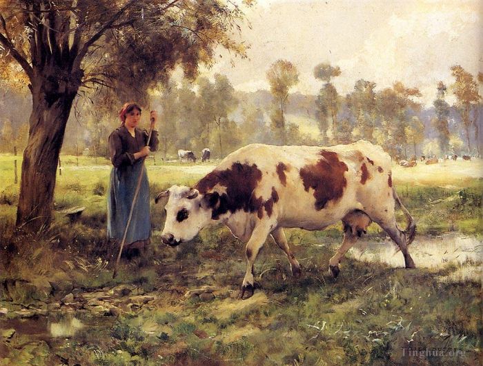 Julien Dupré Peinture à l'huile - Vaches au pâturage