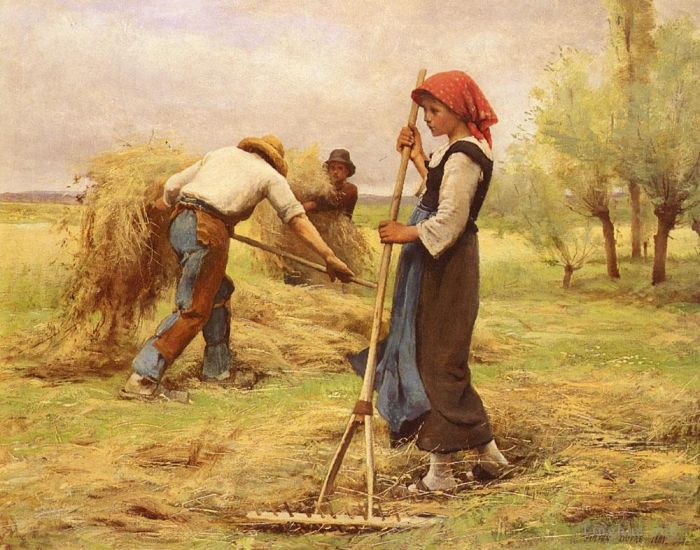 Julien Dupré Peinture à l'huile - La Récolte Des Foins