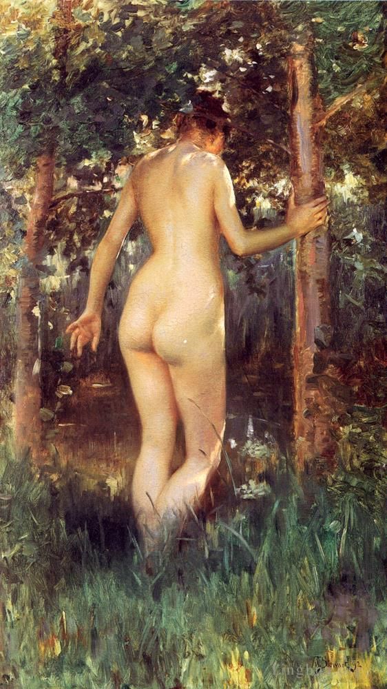 Julius LeBlanc Stewart Peinture à l'huile - Etude d'une femme nue