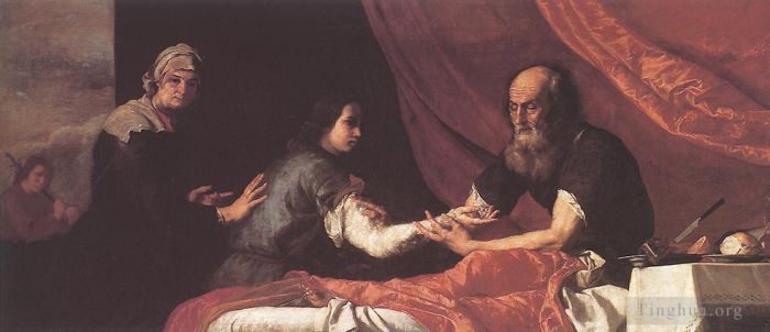 Giuseppe Ribera Peinture à l'huile - Jacob reçoit la bénédiction d'Isaac