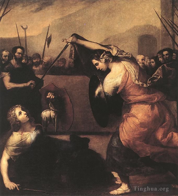 Giuseppe Ribera Peinture à l'huile - Le duel d'Isabelle de Carazzi et Diambra de Pottinella