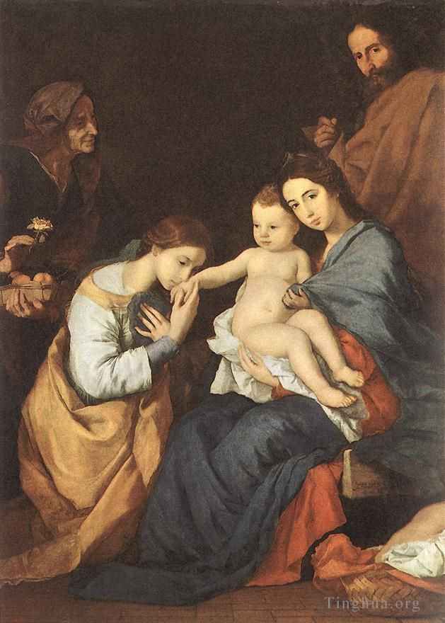 Giuseppe Ribera Peinture à l'huile - La Sainte Famille avec Sainte Catherine