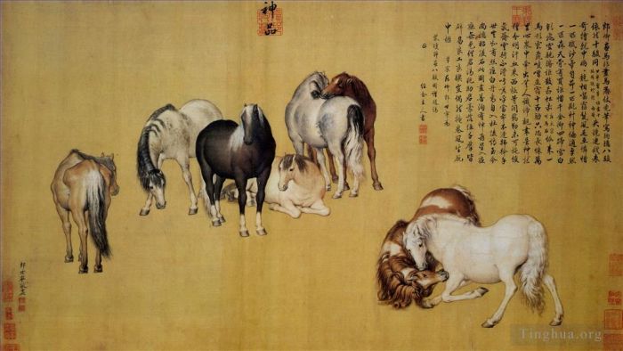 Giuseppe Castiglione Art Chinois - Huit chevaux