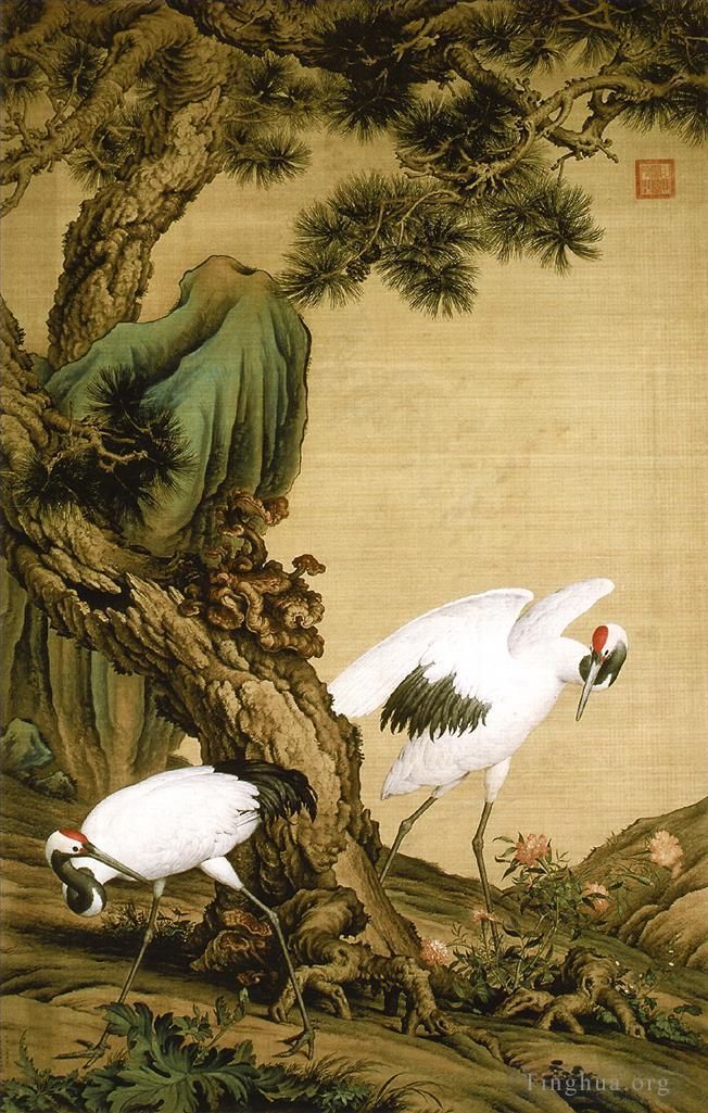 Giuseppe Castiglione Art Chinois - Deux grues sous un pin