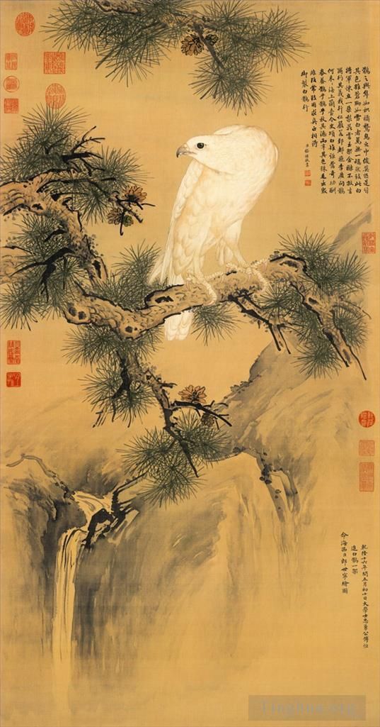 Giuseppe Castiglione Art Chinois - Oiseau blanc sur pin