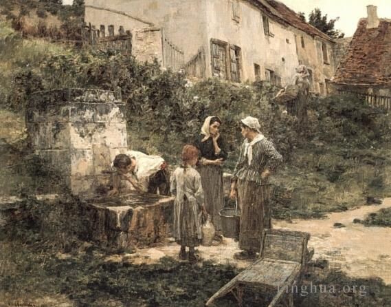 Léon Augustin L'hermitte Peinture à l'huile - À la Fontaine
