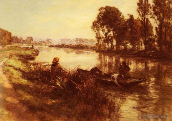 Léon Augustin L'hermitte Peinture à l'huile - Au Bord De La Rivière