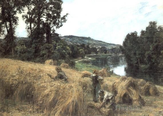 Léon Augustin L'hermitte Peinture à l'huile - La Moisson près de la Marne
