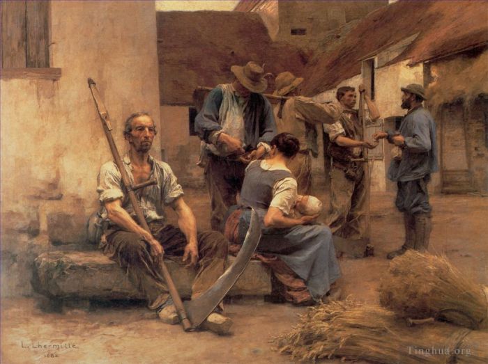 Léon Augustin L'hermitte Peinture à l'huile - La Paye des moissonneurs