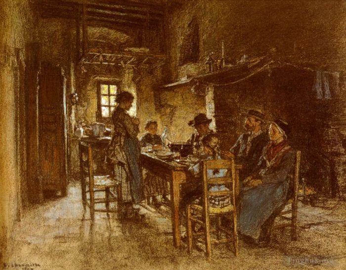 Léon Augustin L'hermitte Peinture à l'huile - Le Bénédicte AU Chaussin Prés De Vichy