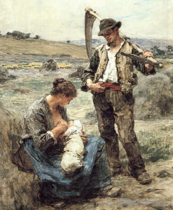 Léon Augustin L'hermitte Peinture à l'huile - Maternite ou LHeureuse Famille