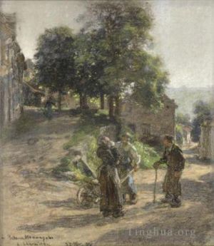 Léon Augustin L'hermitte œuvres - Paysans discutant a Mont Saint Père