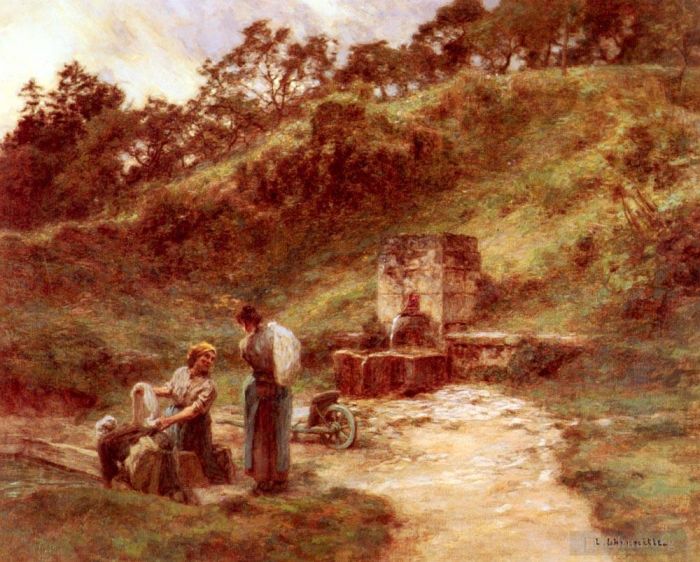 Léon Augustin L'hermitte Peinture à l'huile - Prés De La Fontaine