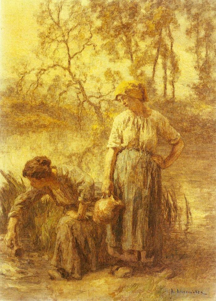 Léon Augustin L'hermitte Peinture à l'huile - Puiseuses D'eau