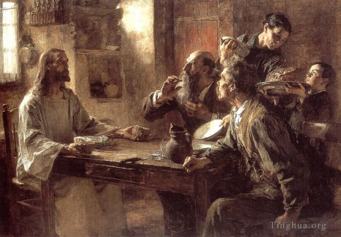 Léon Augustin L'hermitte Peinture à l'huile - Souper à Emmaüs 1892