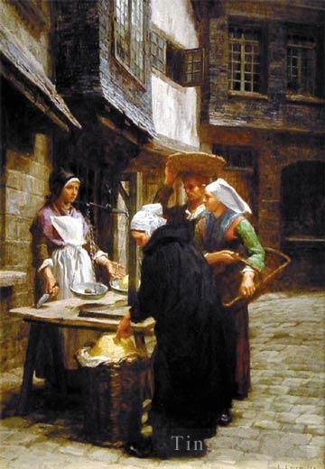 Léon Augustin L'hermitte Peinture à l'huile - Le marché du beurre