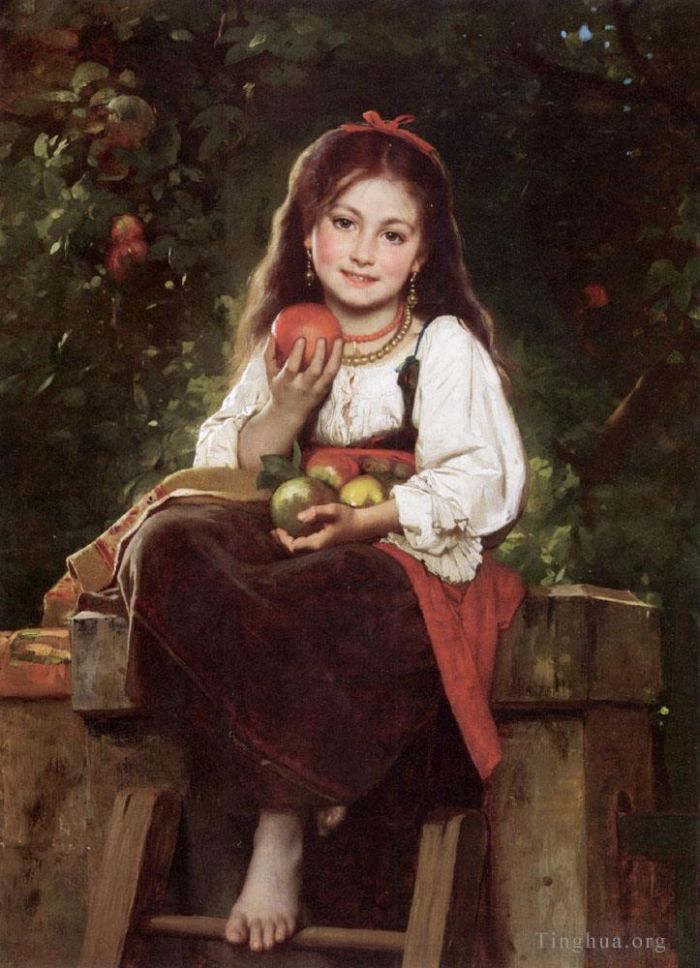 Léon-Jean-Bazille Perrault Peinture à l'huile - Le cueilleur de pommes
