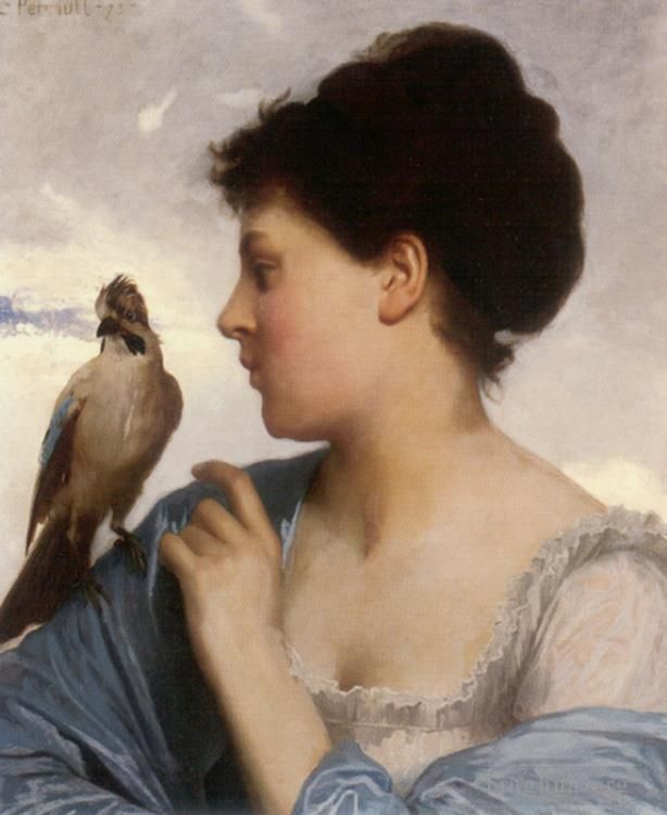 Léon-Jean-Bazille Perrault Peinture à l'huile - Le charmeur d'oiseaux 1873