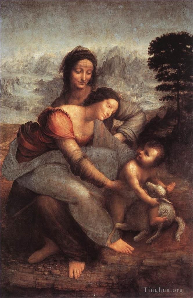 Léonard de Vinci Peinture à l'huile - La Vierge à l'Enfant avec Sainte Anne
