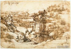 Léonard de Vinci œuvres - Dessin de paysage pour Santa Maria della Neve le 5 août 1473