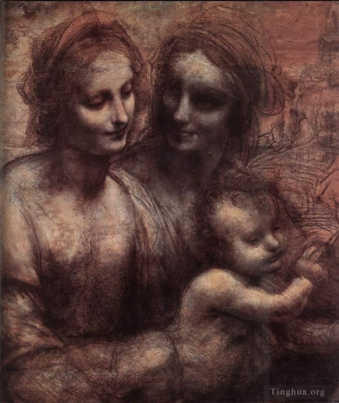 Léonard de Vinci Types de peintures - Vierge à l'Enfant avec sainte Anne et le jeune saint Jean détail1