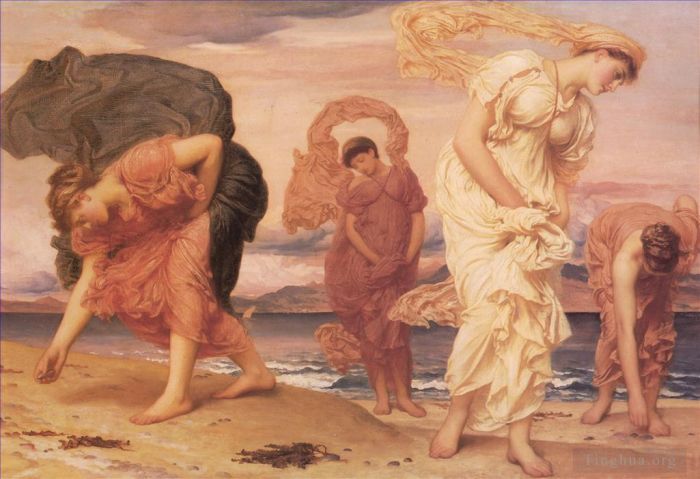 Frederic Leighton Peinture à l'huile - Filles grecques ramassant des cailloux