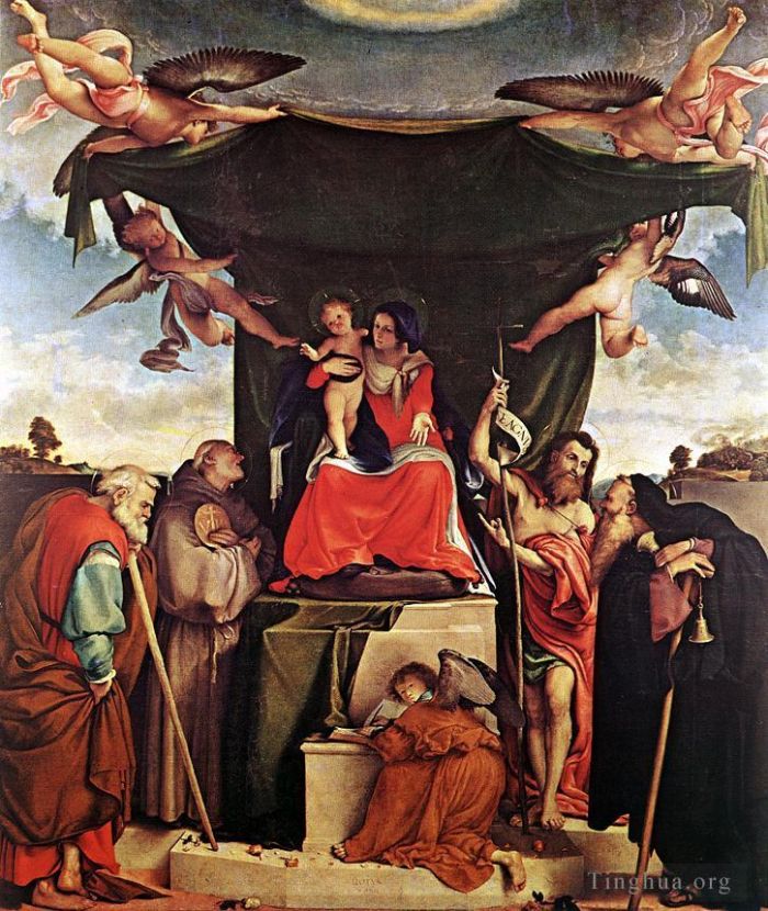 Lorenzo Lotto Peinture à l'huile - Vierge à l'Enfant avec les saints 1521