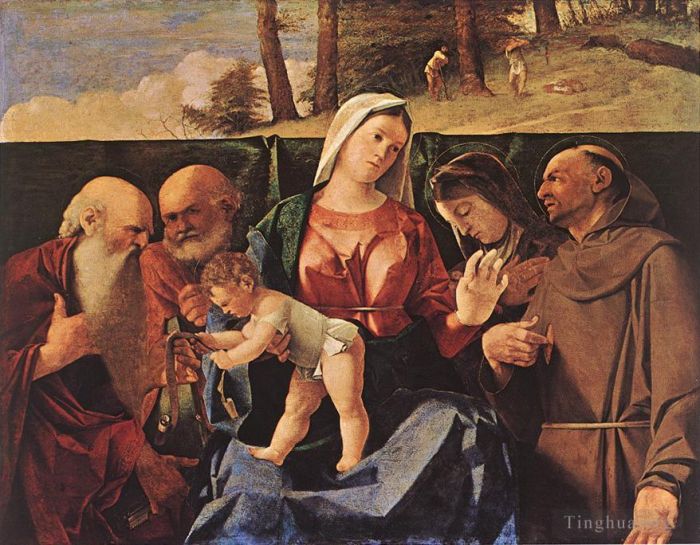 Lorenzo Lotto Peinture à l'huile - Vierge à l'Enfant avec les saints