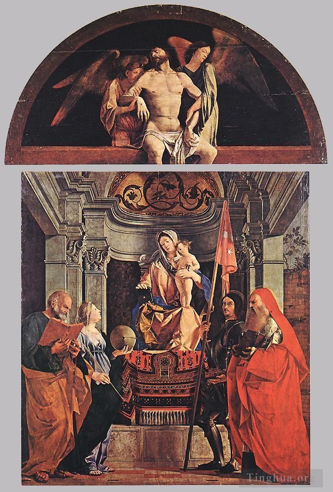 Lorenzo Lotto Peinture à l'huile - Vierge à l'Enfant avec les saints Pierre Christine Liberale et Jérôme