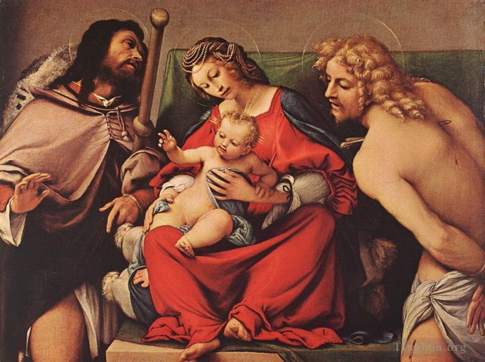 Lorenzo Lotto Peinture à l'huile - Madone à l'Enfant et Sts Rock et Sebastian 1522