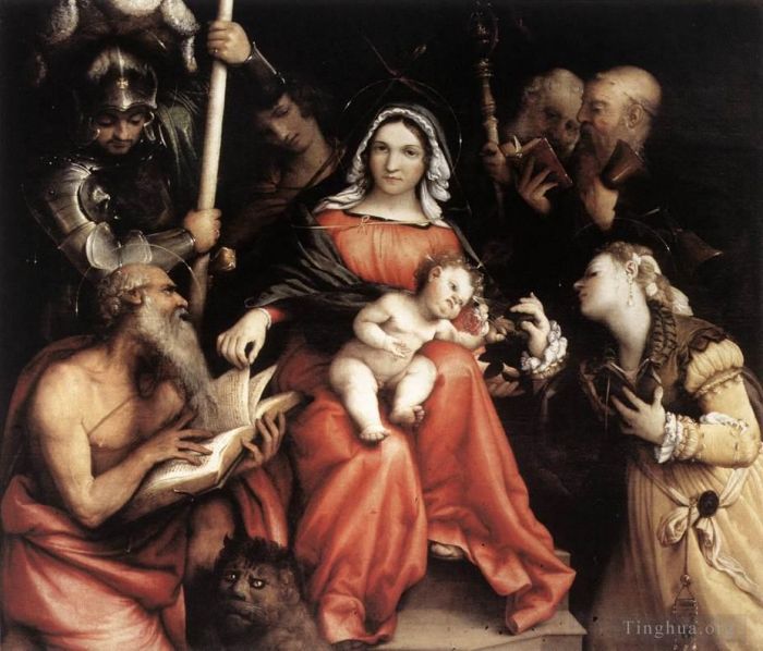 Lorenzo Lotto Peinture à l'huile - Mariage mystique de Sainte Catherine 1524