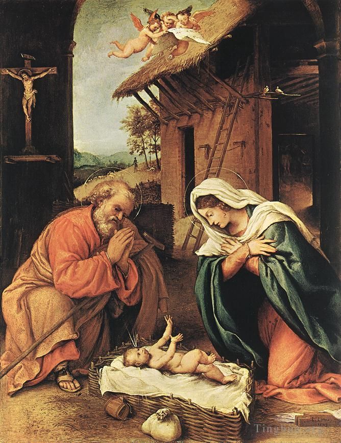 Lorenzo Lotto Peinture à l'huile - Nativité 1523