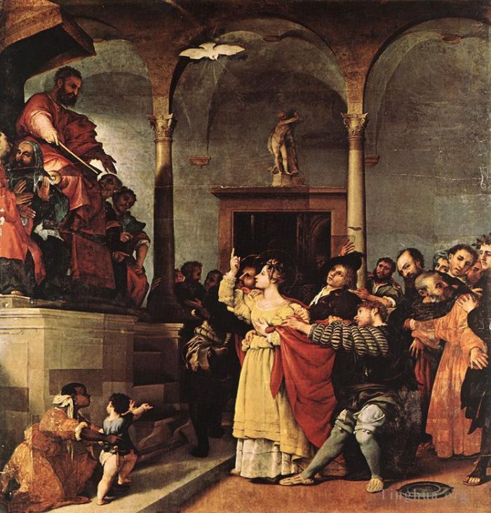 Lorenzo Lotto Peinture à l'huile - Sainte Lucie devant le juge 1532