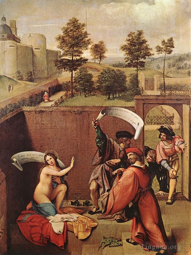 Lorenzo Lotto Peinture à l'huile - Suzanne et les anciens 1517