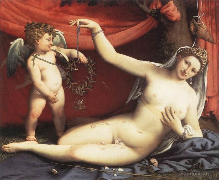 Lorenzo Lotto Peinture à l'huile - Vénus et Cupidon 1540