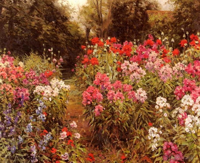 Louis Aston Knight Peinture à l'huile - Un jardin fleuri