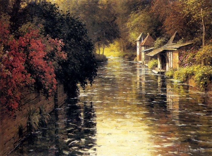 Louis Aston Knight Peinture à l'huile - Un paysage de rivière des Français