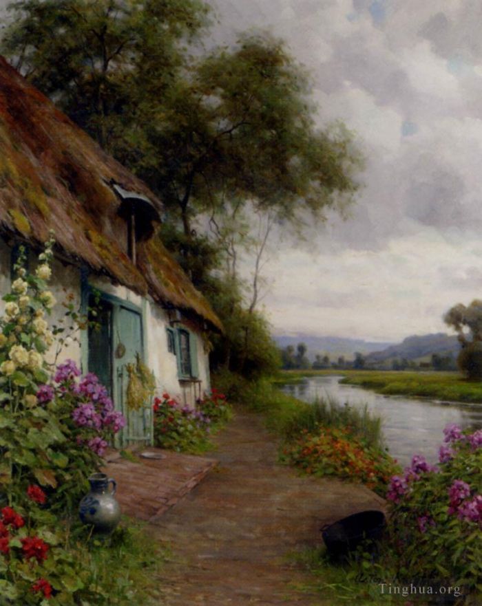 Louis Aston Knight Peinture à l'huile - Un chalet au bord de la rivière