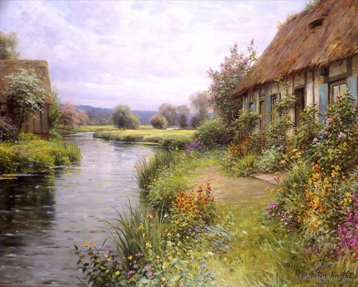 Louis Aston Knight Peinture à l'huile - Un détour dans la rivière