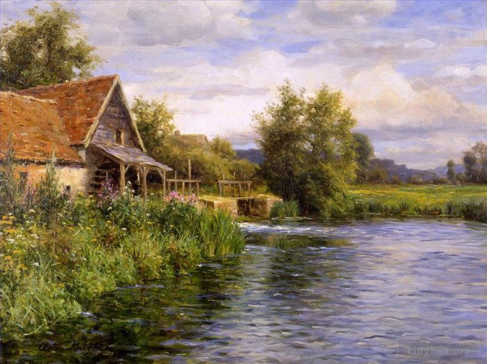 Louis Aston Knight Peinture à l'huile - Cottage soit la rivière