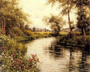 Louis Aston Knight œuvres - Fleurs en fleurs au bord d'une rivière