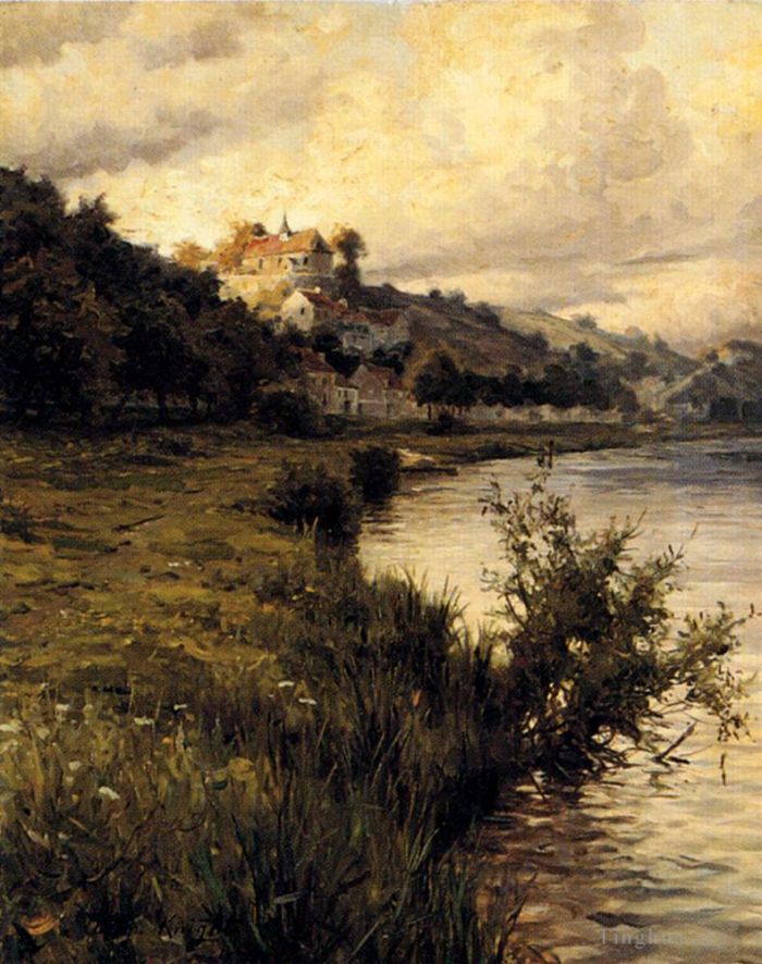 Louis Aston Knight Peinture à l'huile - Château au sommet d'une colline