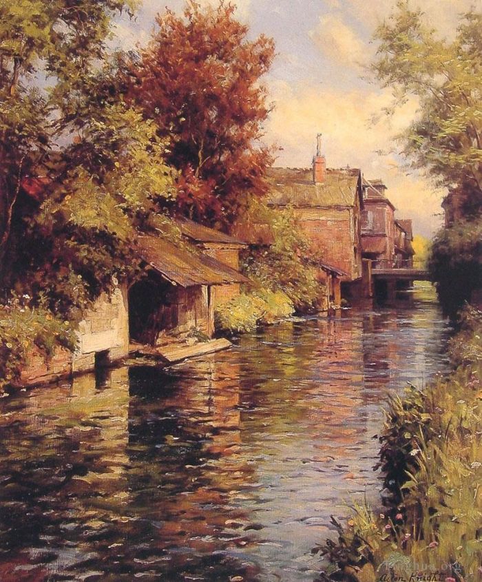 Louis Aston Knight Peinture à l'huile - Après-midi ensoleillé sur le canal