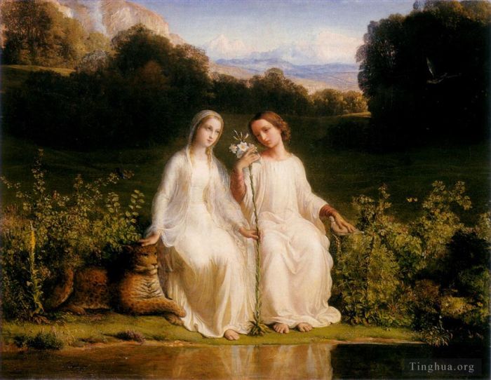 Anne-François-Louis Janmot Peinture à l'huile - Poème de l'ame virginitas