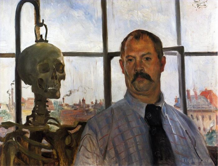 Lovis Corinth Peinture à l'huile - Autoportrait avec squelette