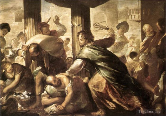 Luca Giordano Peinture à l'huile - Christ nettoyant le temple