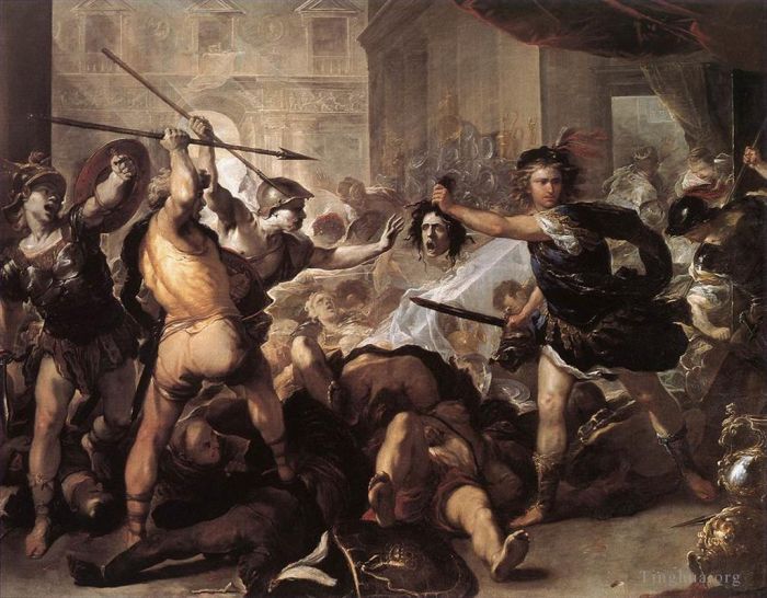 Luca Giordano Peinture à l'huile - Persée combattant Phinée et ses compagnons